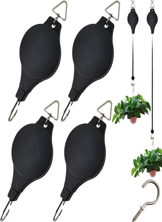 TIHOOD 4PCS Retractable Plant Pulley Hanging Basket Hooks with Ceiling Hooks, Adjustable Rope Clip Hanger for Garden Hanging Basket Pots Indoor & Outdoor Use - Image 1
